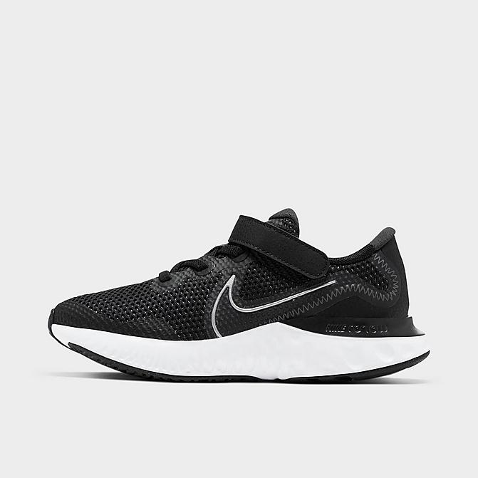 Right view of Boys' Little Kids' Nike Renew Run SE Running Shoes in Black/White/Dark Smoke Grey/Metallic Silver Click to zoom