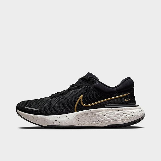Right view of Men's Nike ZoomX Invincible Run Flyknit Running Shoes in Black/Metallic Gold/Sail Click to zoom