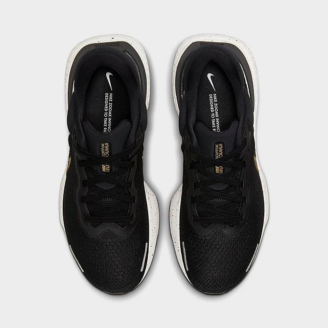 Back view of Men's Nike ZoomX Invincible Run Flyknit Running Shoes in Black/Metallic Gold/Sail Click to zoom