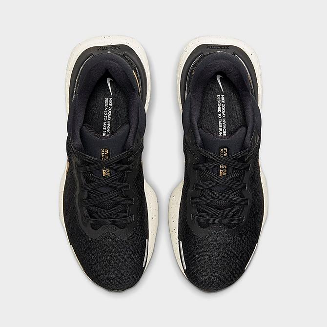 Back view of Women's Nike ZoomX Invincible Run Flyknit Running Shoes in Black/Sail/Metallic Gold Click to zoom