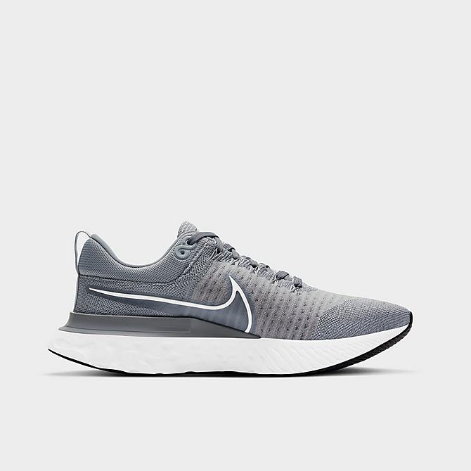 Front view of Men's Nike React Infinity Run Flyknit 2 Running Shoes in Particle Grey/White/Grey Fog/Black Click to zoom