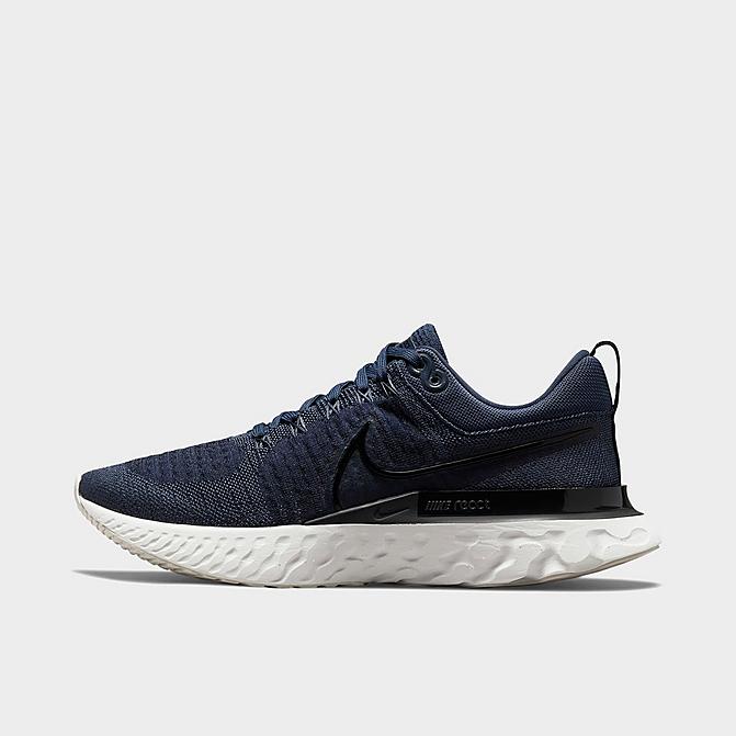 Right view of Men's Nike React Infinity Run Flyknit 2 Running Shoes in Thunder Blue/Black/College Navy/Platinum Tint Click to zoom