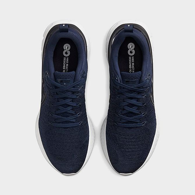Back view of Men's Nike React Infinity Run Flyknit 2 Running Shoes in Thunder Blue/Black/College Navy/Platinum Tint Click to zoom