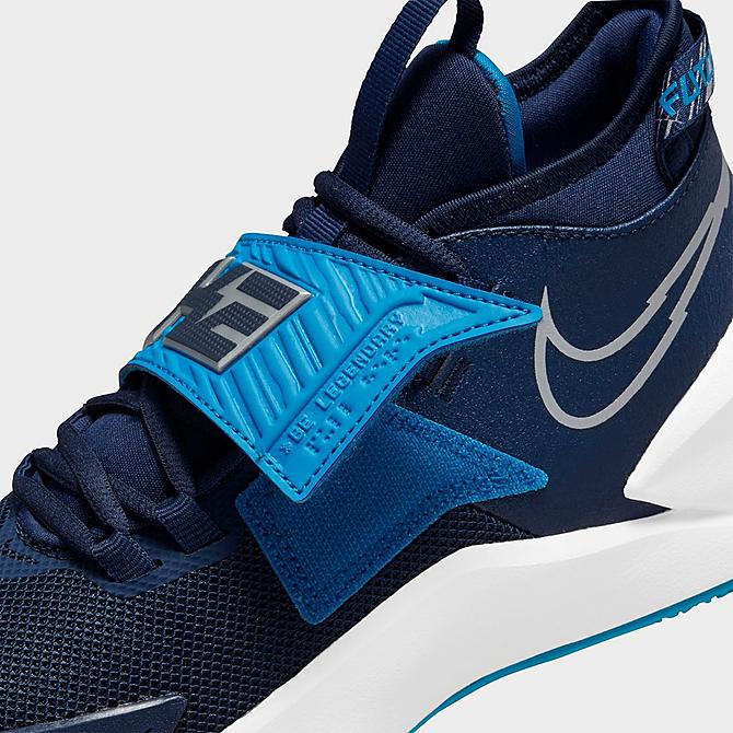 Front view of Big Kids' Nike Future Court 3 Basketball Shoes in Midnight Navy/Imperial Blue/White/Metallic Silver Click to zoom