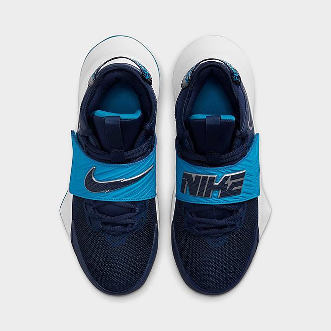 Back view of Big Kids' Nike Future Court 3 Basketball Shoes in Midnight Navy/Imperial Blue/White/Metallic Silver Click to zoom