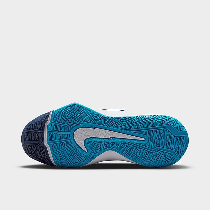 Bottom view of Big Kids' Nike Future Court 3 Basketball Shoes in Midnight Navy/Imperial Blue/White/Metallic Silver Click to zoom