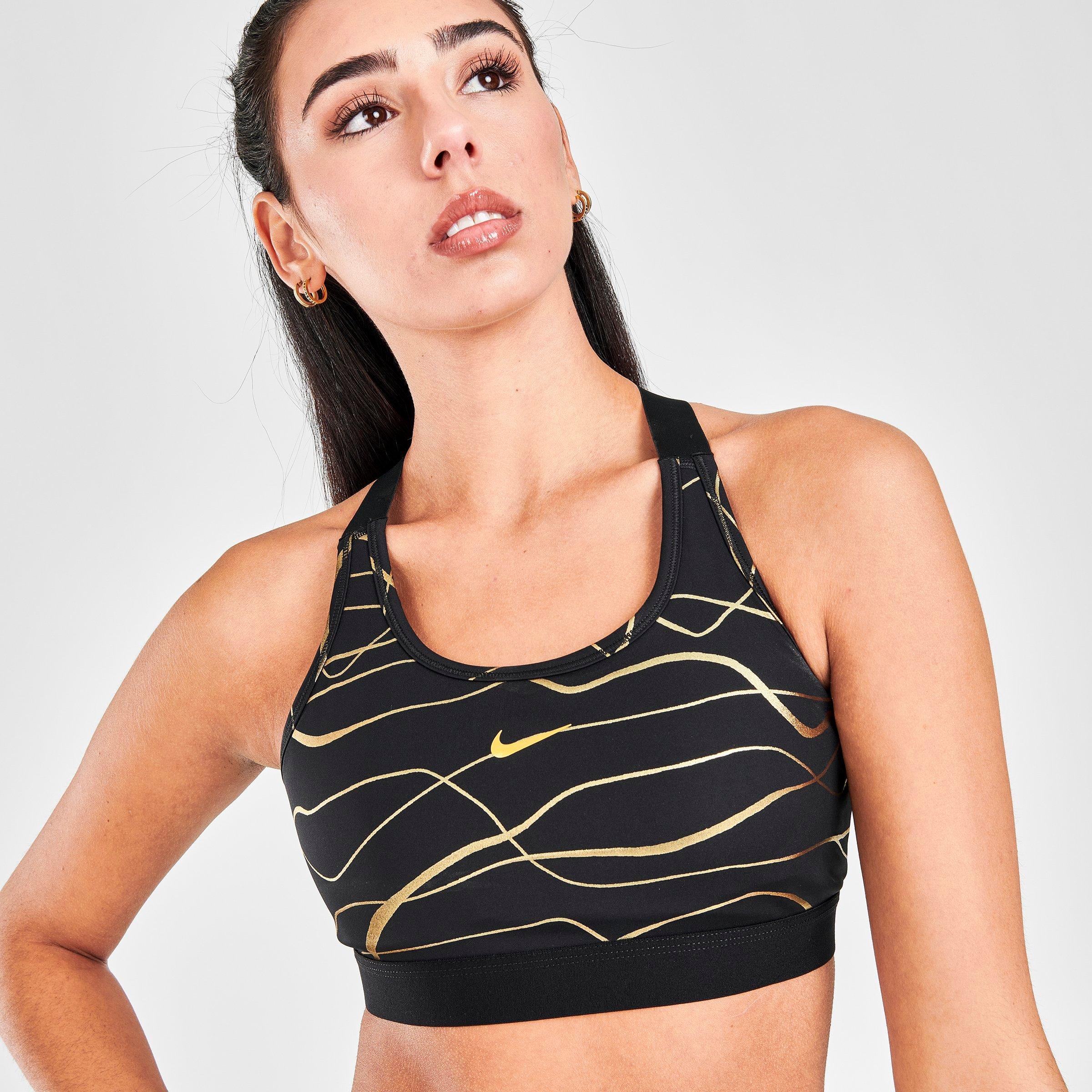 nike training medium support swoosh bra in black sparkle print