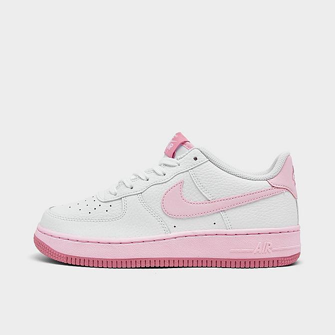 Right view of Girls' Big Kids' Nike Air Force 1 Low Casual Shoes in White/Elemental Pink/Medium Soft Pink/Pink Foam Click to zoom