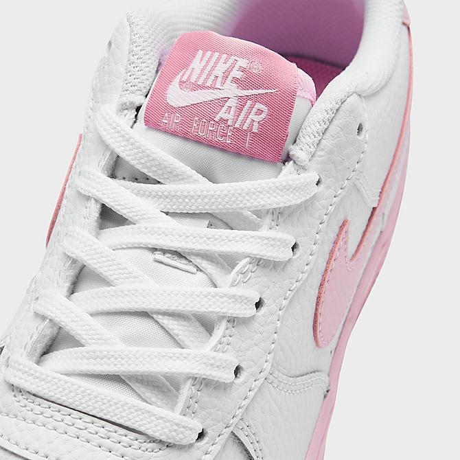 Front view of Girls' Big Kids' Nike Air Force 1 Low Casual Shoes in White/Elemental Pink/Medium Soft Pink/Pink Foam Click to zoom