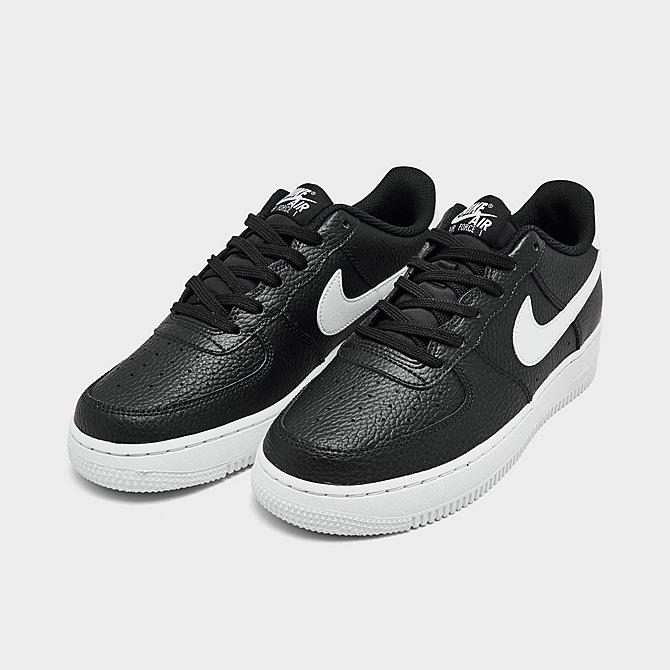 Three Quarter view of Big Kids' Nike Air Force 1 Low Casual Shoes in Black/White Click to zoom