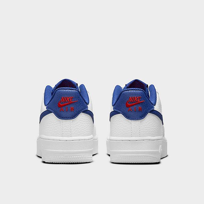 Left view of Big Kids' Nike Air Force 1 Low Casual Shoes in White/Deep Royal Blue-University Red Click to zoom