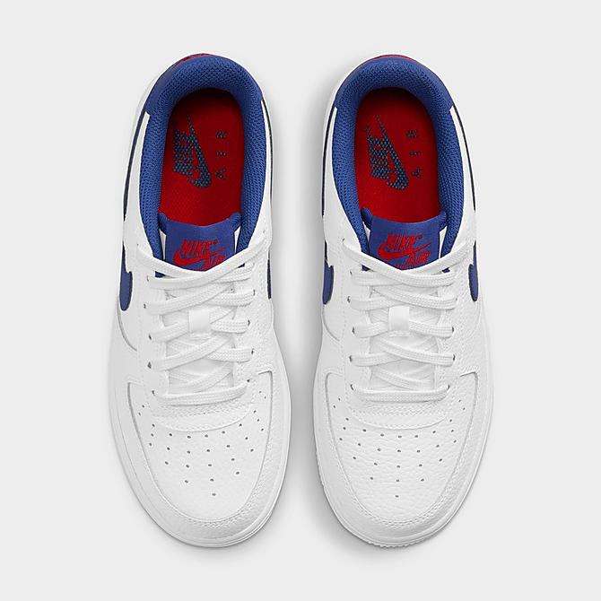 Back view of Big Kids' Nike Air Force 1 Low Casual Shoes in White/Deep Royal Blue-University Red Click to zoom