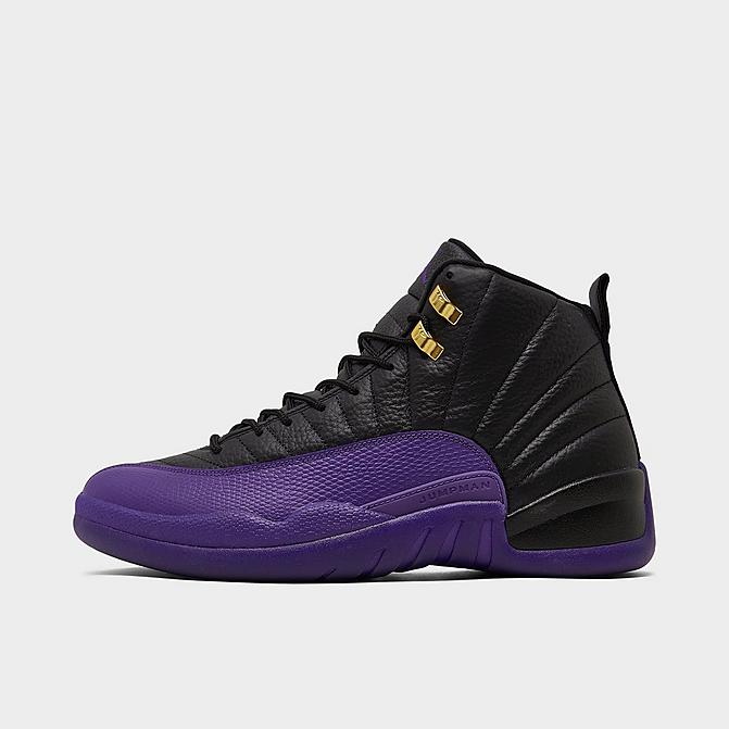 Right view of Air Jordan Retro 12 Basketball Shoes in Black/Field Purple/Metallic Gold/Taxi Click to zoom
