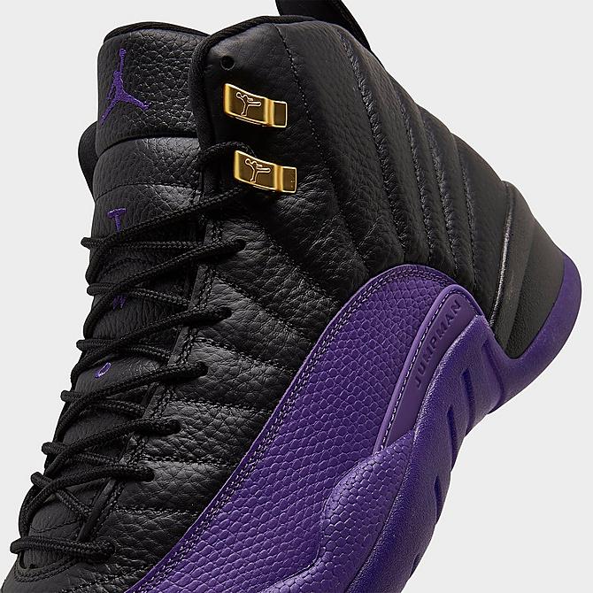 Front view of Air Jordan Retro 12 Basketball Shoes in Black/Field Purple/Metallic Gold/Taxi Click to zoom