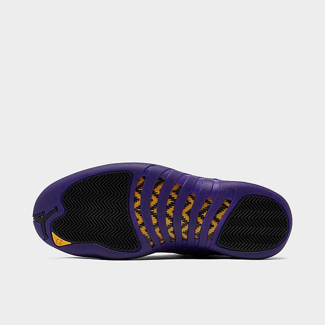 Bottom view of Air Jordan Retro 12 Basketball Shoes in Black/Field Purple/Metallic Gold/Taxi Click to zoom