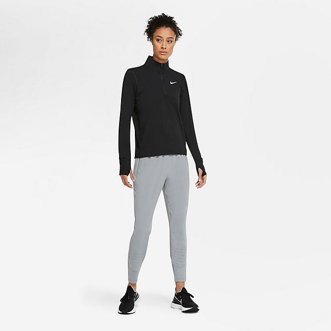 Back Left view of Women's Nike Element Dri-FIT Half-Zip Running Top in Black Click to zoom