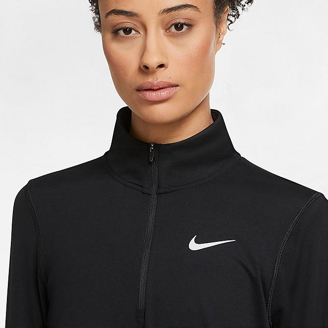 Back Right view of Women's Nike Element Dri-FIT Half-Zip Running Top in Black Click to zoom
