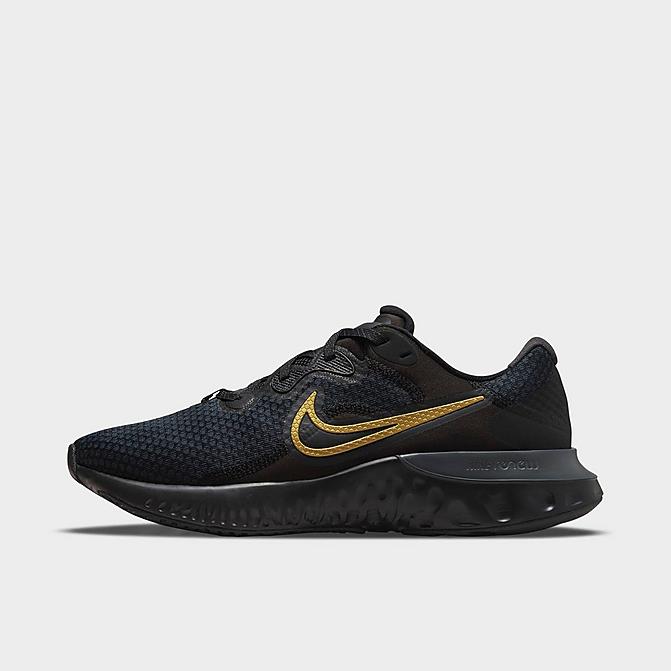 Right view of Men's Nike Renew Run 2 Running Shoes in Black/Dark Smoke Grey/Metallic Gold Click to zoom