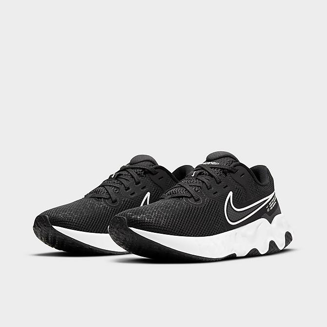 Three Quarter view of Women's Nike Renew Ride 2 Running Shoes in Black/Dark Smoke Grey/White Click to zoom