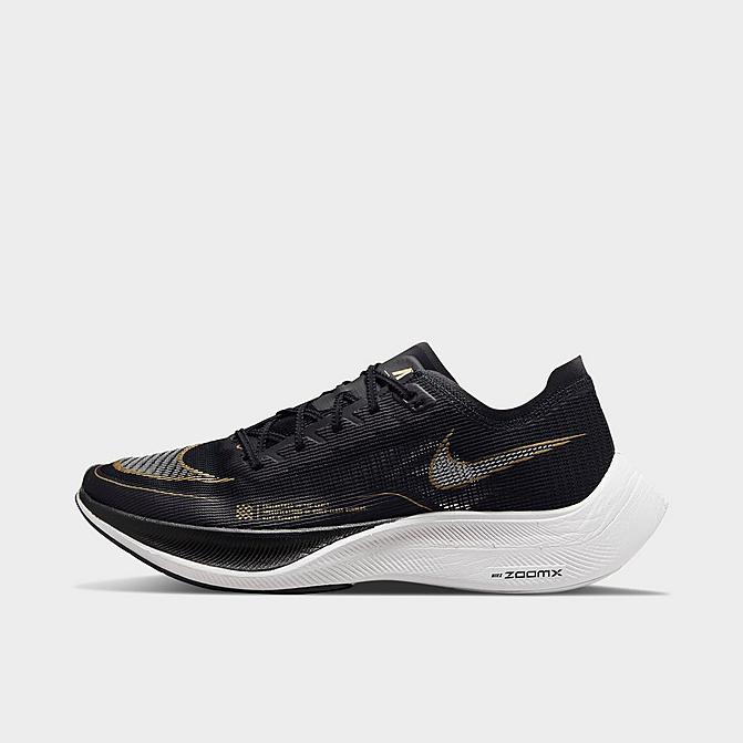 Right view of Men's Nike ZoomX Vaporfly Next% 2 Running Shoes in Black/White/Metallic Gold Coin Click to zoom