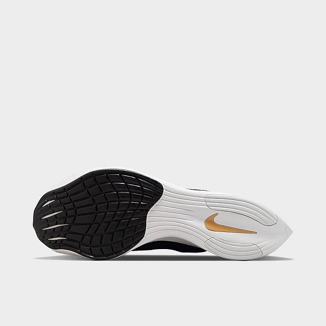 Bottom view of Men's Nike ZoomX Vaporfly Next% 2 Running Shoes in Black/White/Metallic Gold Coin Click to zoom