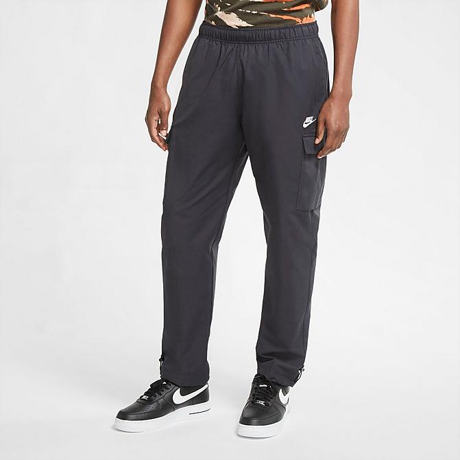 Front view of Men's Nike Sportswear Cargo Sweatpants in Black/White Click to zoom