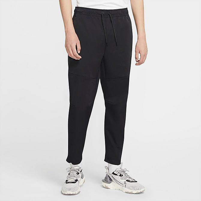 Front Three Quarter view of Men's Nike Sportswear Woven Sweatpants in Black/Black Click to zoom
