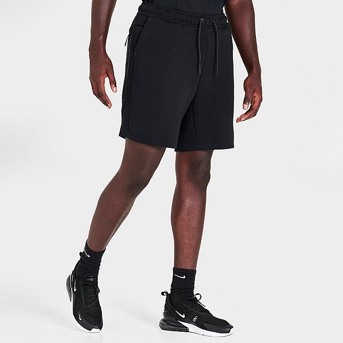 Back Left view of Men's Nike Sportswear Tech Fleece Shorts in Black/Black Click to zoom
