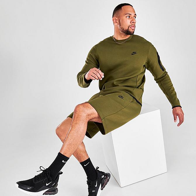 Front view of Men's Nike Sportswear Tech Fleece Shorts in Rough Green/Black Click to zoom