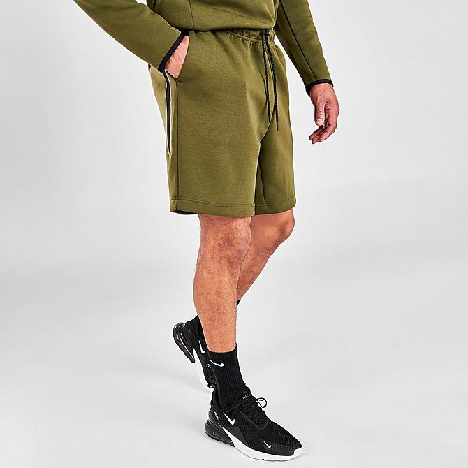 Back Left view of Men's Nike Sportswear Tech Fleece Shorts in Rough Green/Black Click to zoom