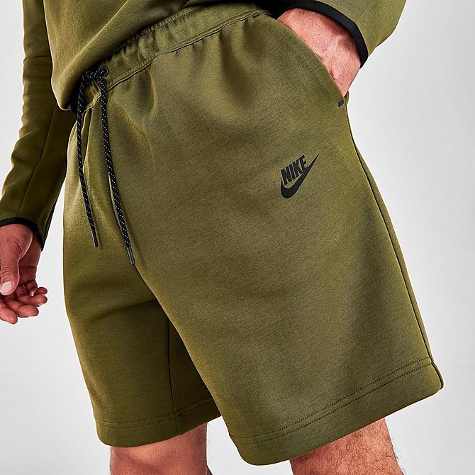 On Model 5 view of Men's Nike Sportswear Tech Fleece Shorts in Rough Green/Black Click to zoom