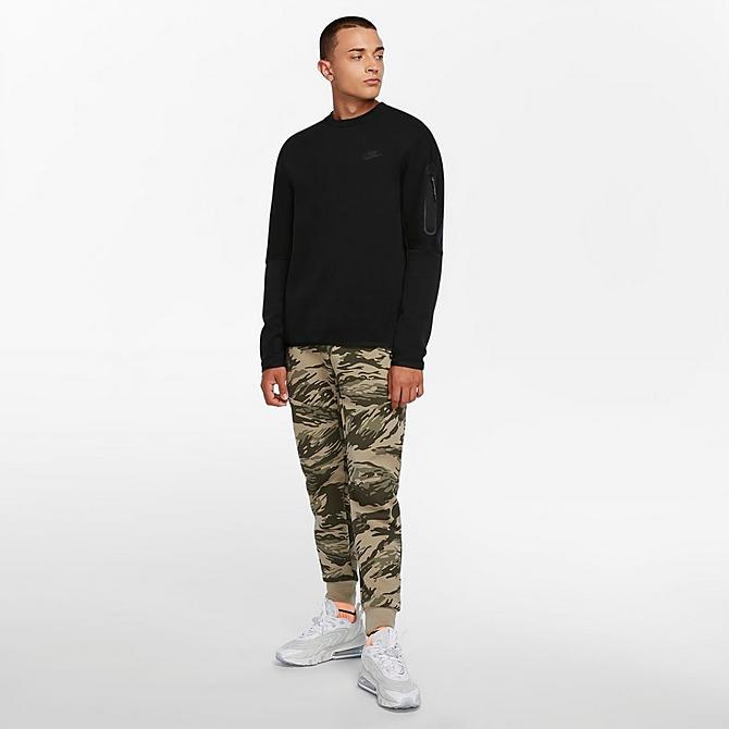 Front Three Quarter view of Men's Nike Sportswear Tech Fleece Crewneck Sweatshirt in Black/Black Click to zoom