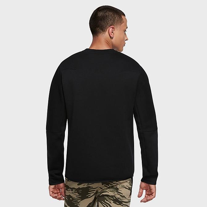 Back Left view of Men's Nike Sportswear Tech Fleece Crewneck Sweatshirt in Black/Black Click to zoom