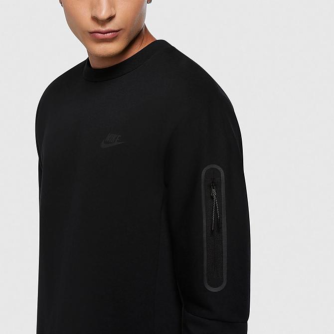 Back Right view of Men's Nike Sportswear Tech Fleece Crewneck Sweatshirt in Black/Black Click to zoom