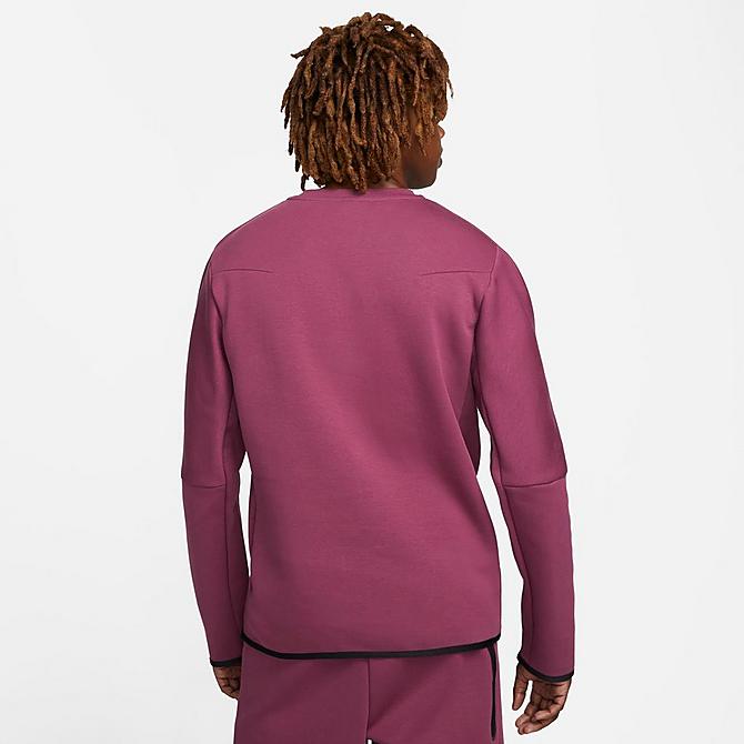 Back Left view of Men's Nike Sportswear Tech Fleece Crewneck Sweatshirt in Rosewood/Black Click to zoom