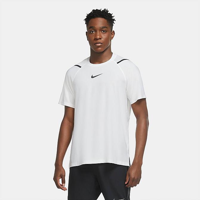 Front view of Men's Nike Pro Training T-Shirt in White/Heather/Black Click to zoom