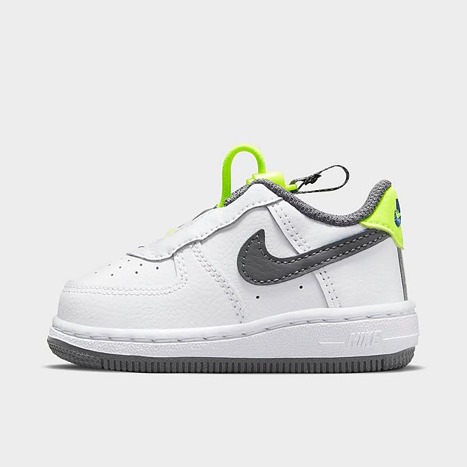 Right view of Kids' Toddler Nike Air Force 1 Toggle Casual Shoes in White/Iron Grey/Volt/Game Royal Click to zoom