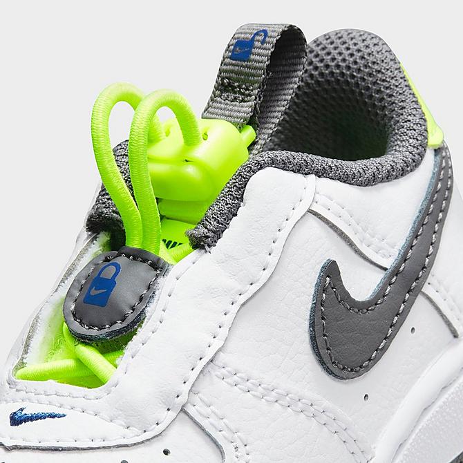 Front view of Kids' Toddler Nike Air Force 1 Toggle Casual Shoes in White/Iron Grey/Volt/Game Royal Click to zoom