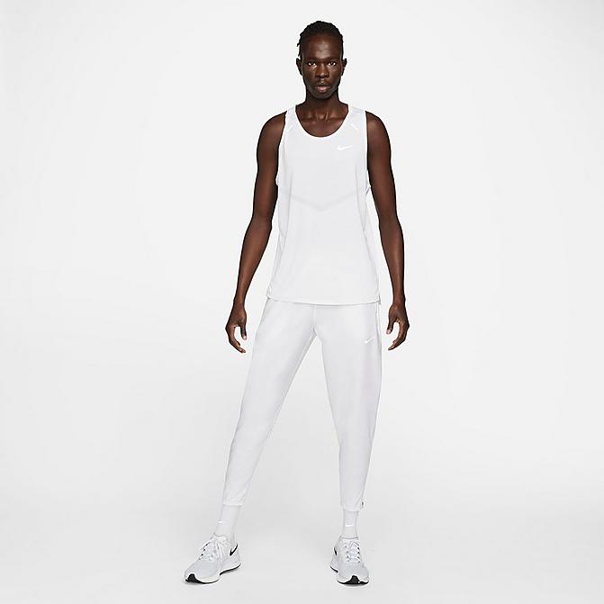 Front view of Men's Nike Essential Woven Running Pants in White/White/Reflective Silver Click to zoom