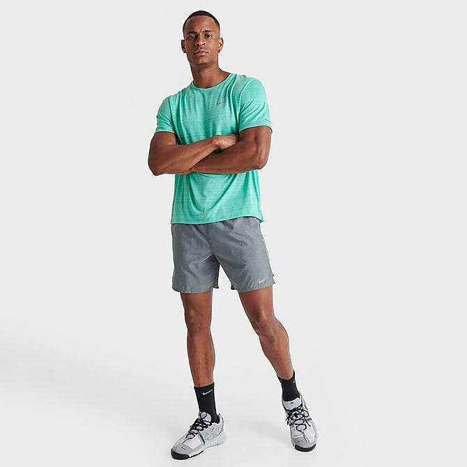 Front Three Quarter view of Men's Nike Dri-FIT Miler Running T-Shirt in Light Menta/Reflective Silver Click to zoom
