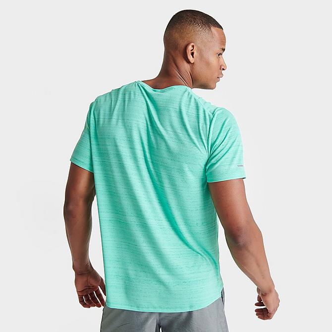 Back Right view of Men's Nike Dri-FIT Miler Running T-Shirt in Light Menta/Reflective Silver Click to zoom