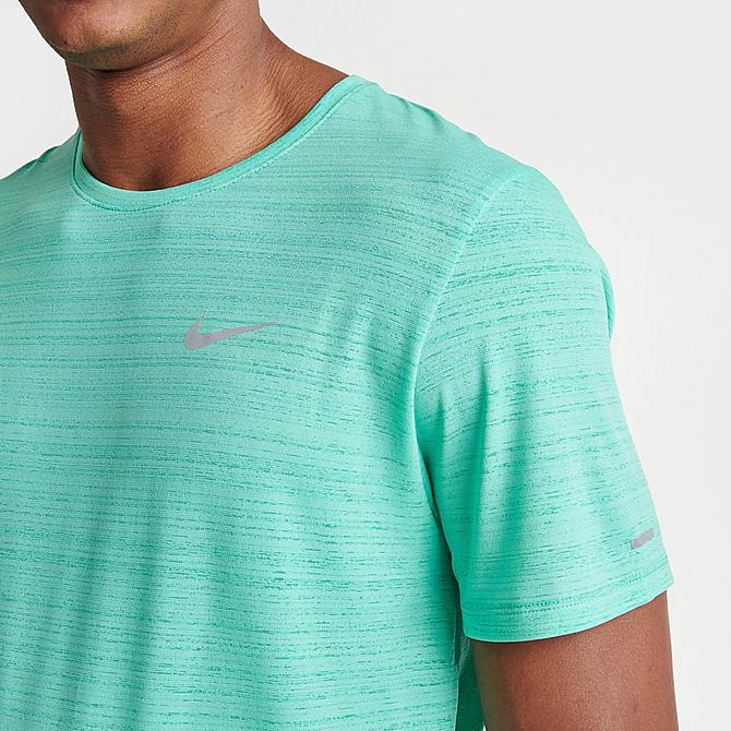 On Model 5 view of Men's Nike Dri-FIT Miler Running T-Shirt in Light Menta/Reflective Silver Click to zoom