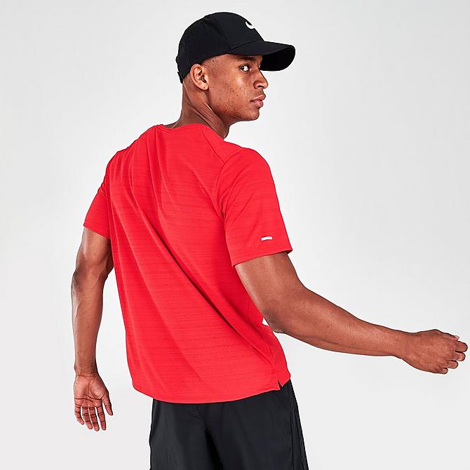 Back Right view of Men's Nike Dri-FIT Miler Running T-Shirt in University Red Click to zoom