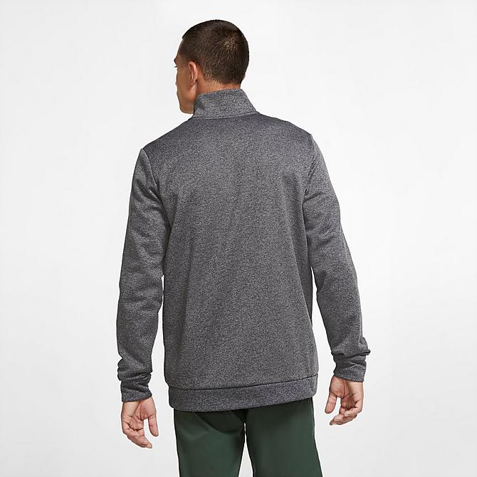 Back Left view of Men's Nike Therma Half-Zip Sweatshirt in Charcoal Heather/Black Click to zoom