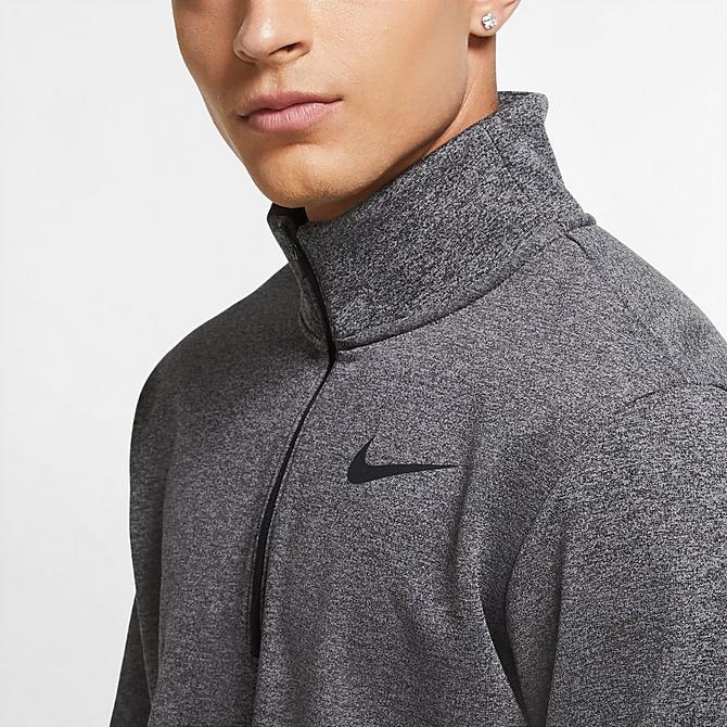 Back Right view of Men's Nike Therma Half-Zip Sweatshirt in Charcoal Heather/Black Click to zoom