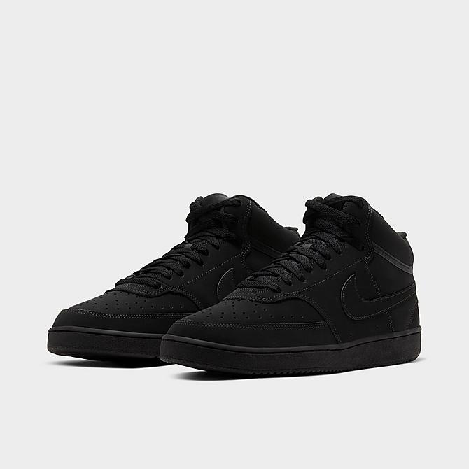 Three Quarter view of Men's Nike Court Vision Mid Casual Shoes in Black/Black Click to zoom