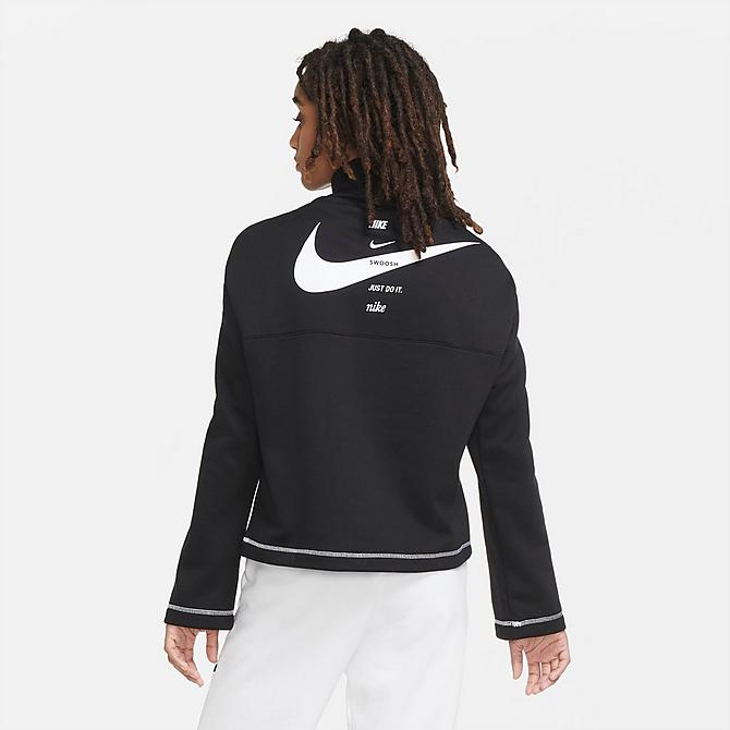 Back Left view of Women's Nike Sportswear SWOOSH Quarter-Snap Top in Black/White Click to zoom