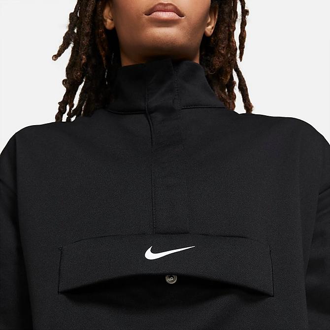On Model 5 view of Women's Nike Sportswear SWOOSH Quarter-Snap Top in Black/White Click to zoom
