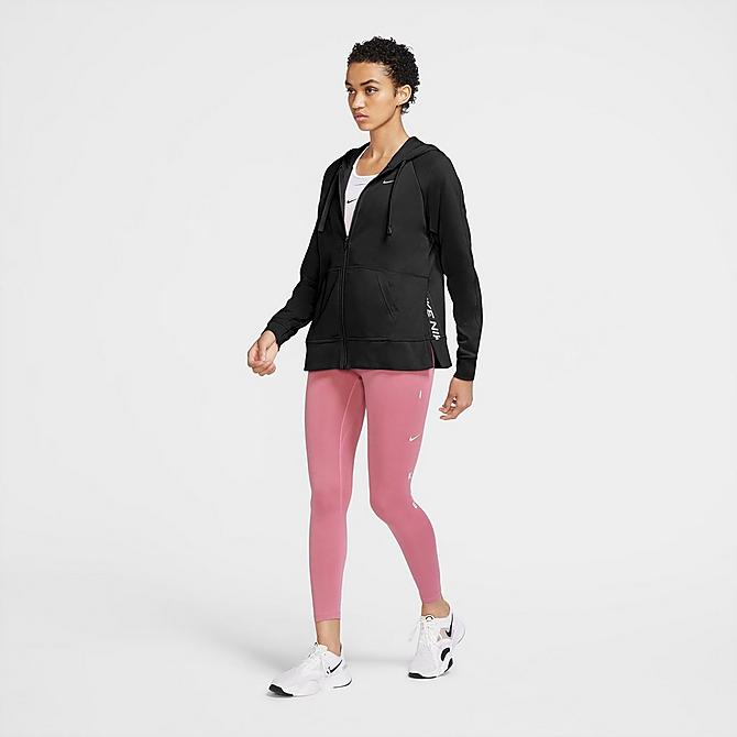 Back Left view of Women's Nike Dri-FIT Get Fit Full-Zip Training Hoodie in Black/White Click to zoom