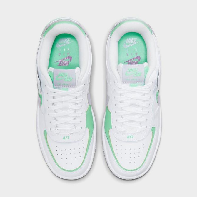 Back view of Women's Nike Air Force 1 Shadow SE Casual Shoes in White/Infinite Lilac/Football Grey/Green Glow/Violet Shock Click to zoom